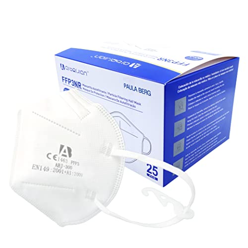 Mascarillas FFP3 Homologadas - Mascarillas Higienicas Filtrantes de Partículas - Mascarilla Blanco de 5 Capas sin Válvula Contra el Polvo y Partículas de Calidad BFE≥98 - 25 Unidades (Paula Berg)