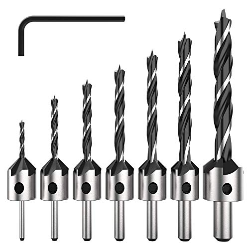 Wolintek HSS 5 Flauta Countersunk Broca Set, 3–10 mm Avellanadora Broca Escariador Screw Driver Madera Metal Aluminio Plástico Counter Sink Drill Herramientas