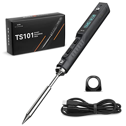 TS101 65W Soldering Iron Portátil, Soldador Electrico Profesional con Punta TS-I y USB Cable, Mini Digitales Soldador Inalambrico, DC+PD Entrada de Alimentación, Pantalla LCD, Temperatura Ajustable