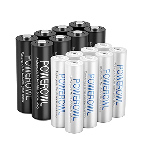 POWEROWL 16 Piezas Pilas Recargables AA y AAA, Alta Capacidad 8 X Pilas Recargables AA 2800mAh y 8 X Pilas Recargables AAA 1000mAh 1.2V Ni-MH Pilas