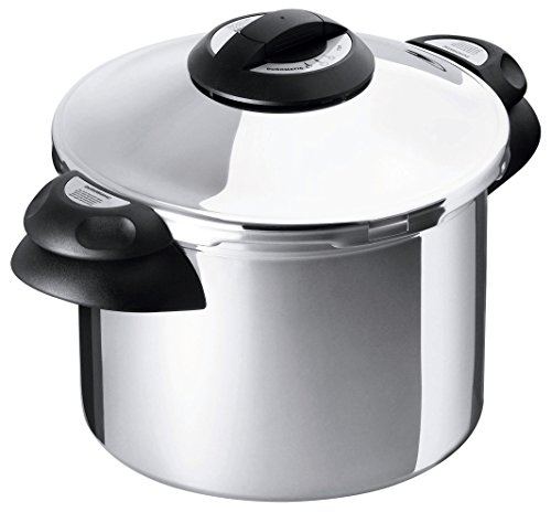 Kuhn Rikon Duromatic Top, Olla a Presión Super Rápida con Asas, Olla Express Apta para Inducción, Óptima Distribucion del Calor, Acero Inoxidable 18/10, Despresurización automática, 6 L. /24 Cm