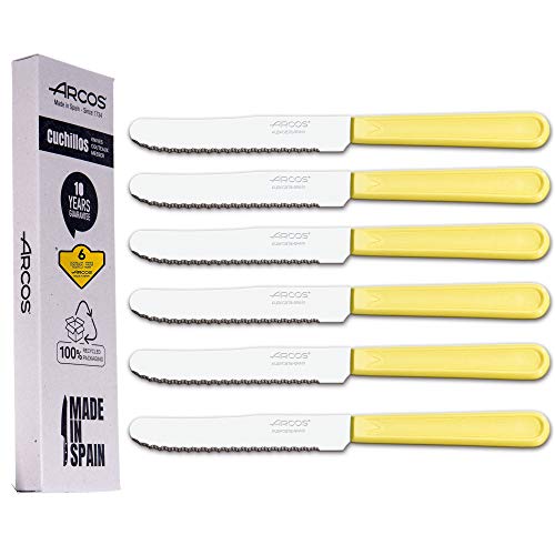 Arcos | Juego Cuchillos cuchillos mesa | 6 Uds | cuchillo fruta | cuchillo postre | Hoja 110 mm | Acero Inoxidable Martensítico | Mango Nylon | apto lavavajillas | Envase Ecológico