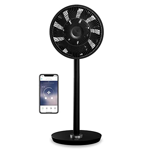 Duux Whisper Flex Ventilador de pie, Control remoto con Mando y Smartphone, Altura ajustable de 51-88 cm, silencioso, Modo Noche, Temporizador, Eficiencia Energética 2W, sin Batería (Negro)