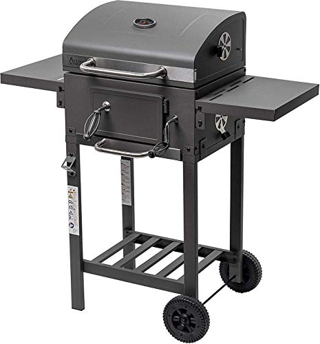 ACTIVA Angular Barbacoa de carbón vegetal con ruedas y tapa, negro