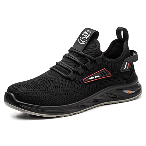 Zapatos de Seguridad Hombre Mujer con Punta de Acero Zapatillas de Trabajo Ligeras y Cómodas Zapatos De Deportivos Transpirables Calzado de Construcción Negro Talla 42 EU