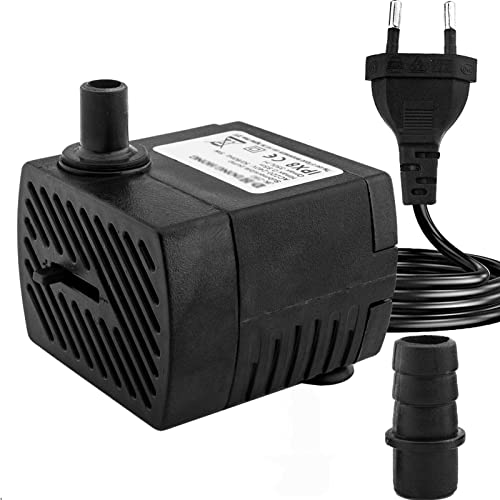 Mini bombas de agua (350 l/h, 5 W), bomba de acuario ultra silenciosa con alta carrera, bomba de fuente con cable de alimentación de 1,5 m, 2 boquillas para acuarios, estanques, fuentes, estatuas,