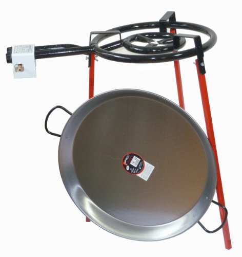 Batería de cocina Paella - 400 mm doble quemador con 60 cm paellera de acero pulido
