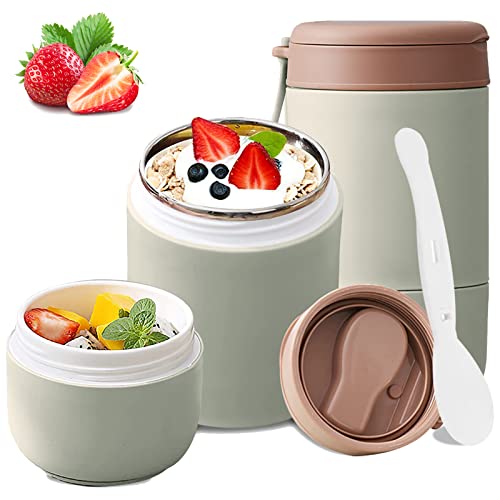 DAZZTIME Taza de Cereales para Llevar 800ml, Taza de Cereales y Yogur de Doble Capa con Cuchara,Termo Comida Caliente,Termos para Comida de Acero Inoxidable,para Adultos Niños-Sin BPA(Verde)