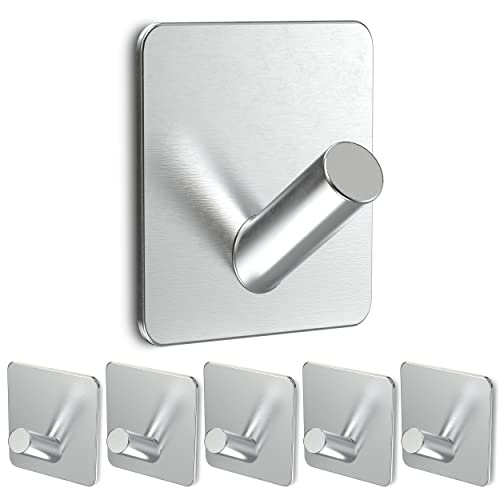 HomeZom Ganchos Adhesivos para Pared, Ganchos para Colgar Acero Inoxidable, 5 Piezas Colgadores Pared Adhesivos, Colgadores Adhesivos Resistentes, Accesorios Cocina y Baño con Adhesivo Ultrafuerte
