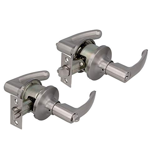 Amig – Juego de 2 Manillas de entrada con Picaporte | Con Llave Exterior y Condena Interior | Sistema Antitarjeta | Latón | Cromado mate | Picaporte de entrada de 60/70mm