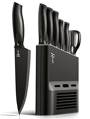 Randalfy 6 Piezas Juego de Bloques Cuchillos de Cocina con Mango Ergonómico y Acero Inoxidable con Alto de Carbono, Incluye pan, chef, cuchillos para frutas y tijeras de cocina