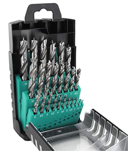 ENT 09225 Juego de Brocas para Madera HSS de 25 Piezas - 1-13 mm - en Incrementos de 0,5 mm, Brocas Madera, Set Brocas, Brocas de Madera, Broca Espiral Madera, Brocas para Taladro