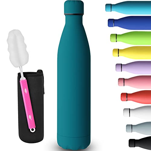 GeeRic Botella Termica 1 Litro,Botella Agua Acero Inoxidable Mantener 12H Caliente/24 Frío,Botella de Agua+Cepillo+Bolsa portátil para Taza Termo para Acampar,Escuela,Deportes,Azul Oscuro
