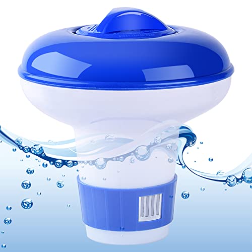 iYInJuan Dosificador Flotante Ajustable de Cloro, Flotador Químico en Pastillas Automático de Dosificación de Caja de Medicamentos para Piscinas Infantiles Jacuzzi Spas, 5 Pulgadas, Azul y Blanco