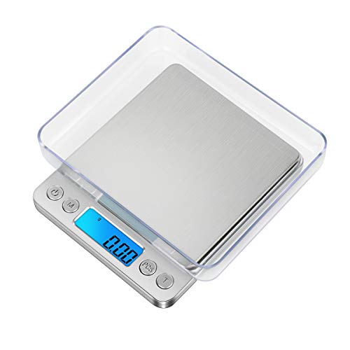 GPISEN Báscula Digitales de Precisión,Balanzas de Portátiles, Plato Removibles,con Pantalla LCD y 6 Unidades,Plataforma de Acero Inoxidable, Función de Tara, para Cocinar Joyería,Café-3kg x 0.1g
