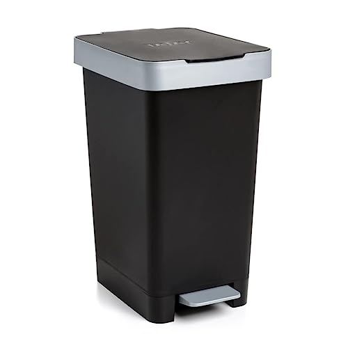 Tatay Cubo de Pedal Smart, 25L de Capacidad, Pedal Retráctil, Polipropileno, Libre de BPA, Bolsa Basura 30L. Color Negro. Medidas 26 x 36 x 47cm