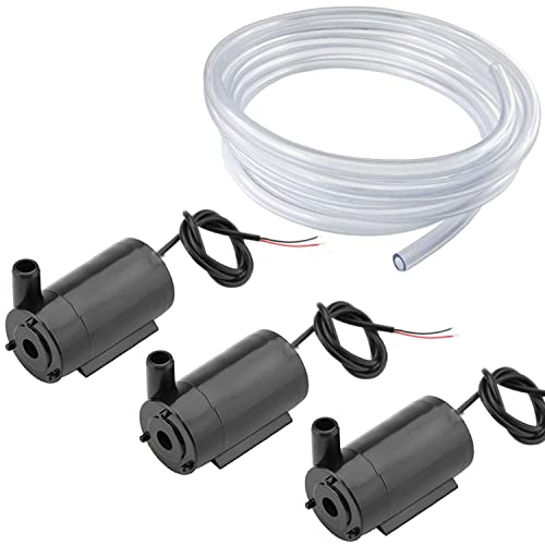 RUNCCI-YUN 3pcs Micro Bomba Sumergible de Agua,Micro Sin Cepillo de la Bomba de Agua,Mini Bomba de Agua DC 3V-5V+ 3M Tubería de Agua de PVC paraTanque de Peces Fuente Acuario (Negro vertical）