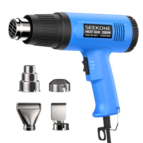 SEEKONE Pistola de Calor 2000W, Modo de 2 Temperaturas 300℃/600 ℃ Calentamiento Rápido Pistola de Aire Caliente, para Soldar, Secar y Encoger PVC