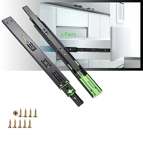 2 Parejas Guias Correderas para Cajones Extracción Total，200mm Rieles para Cajones de Cocina 45 KG Capacidad Carga Laterales con Rodamiento de Bolas (2 Pairs/Soft Close, 18”(450mm) steel)