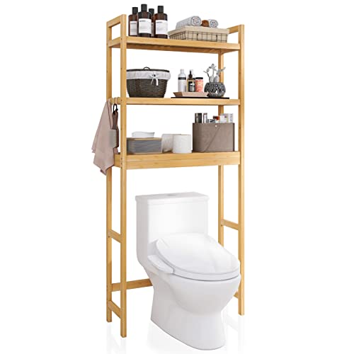 SMIBUY Estante de Almacenamiento para baño, Organizador de bambú sobre el Inodoro, Ahorro de Espacio para Inodoro Independiente con estantes Ajustables de 3 Niveles (Natural)
