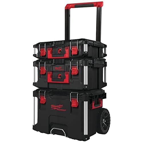 Milwaukee Packout Promo 4932464244 - Juego de 3 Maletas con Ruedas (tamaño Grande), Color Negro y Rojo