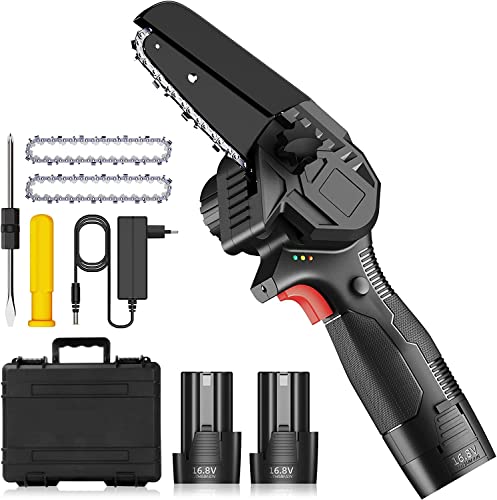 Mini Motosierra Bateria Eléctrica, 4 Pulgadas Motosierra de Mano Inalámbrica para Cultivar Ramas de Bonsái, jardinería, Poda de árboles Corte de Madera, 2 Batería