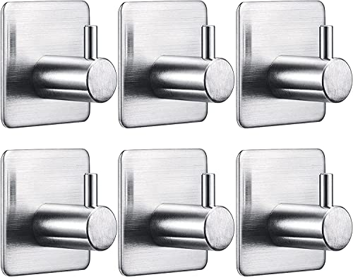 XINGGANG Ganchos Adhesivos 6 Piezas para Pared Acero Inoxidable, Soporte Toallas Pared, Ganchos para Baño Cocina, Colgador Autoadhesivo 3M, Acero Inoxidable 304，Plata