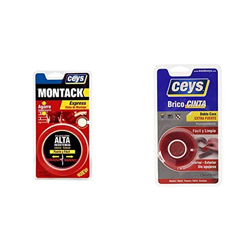 CEYS CE507240 MONTACK A.T. INMEDIATO Cinta Blister, Rojo Transparente, 2.5 x 19 mm + 31163 BRICOCINTA TRANSPARENTE 1,5M