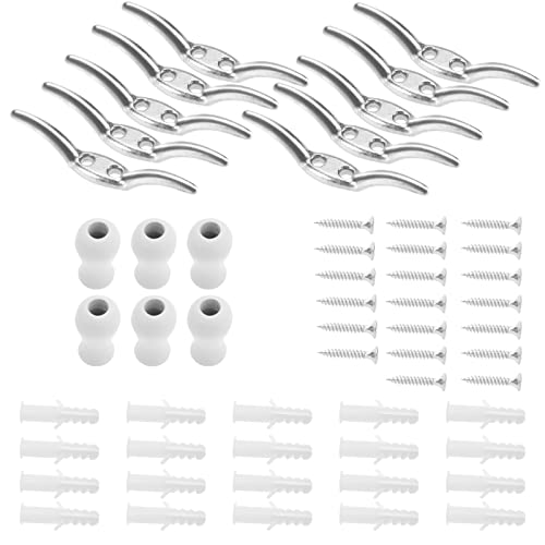 Juego de 16 tacos de cuerda ciega, ganchos de madera blanca, pomos de cuerda con tornillos, tuercas de expansión, accesorios para el hogar para persianas cortinas