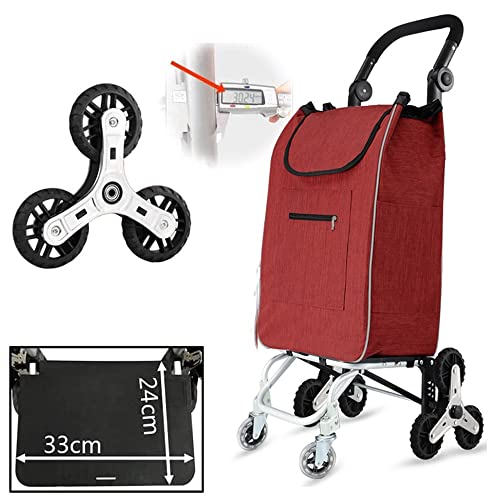 W-life Carrito De Compras De 8 Ruedas con Diseño De Asiento Plegable Carro para Subir Escaleras con Gran Capacidad, L45 * W39 * H95cm (Color : Red)