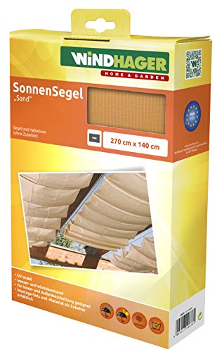Windhager Toldo Vela de protección Solar tecnología de tensado de Cables 270 x 140 cm, Ideal para pérgola o Invernadero, Arena, 10876