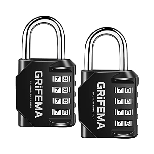 GRIFEMA GA1001 Candado de Combinación, Cerradura de Combinación de 4 Dígitos , 2 Piezas, Adecuada para Gimnasio, Maleta de Equipaje y Caja de Herramientasetc Etc, Negro[Exclusivo en Amazon]