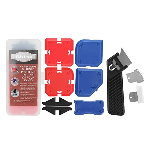 Juego de Herramienta para Calafatear Herramientas para Acabado con Silicona para Juntas Lechada Alisador de Calafateo Acabador de Masilla Kit de Perfilado de Silicona con Guías Eliminador de Calafateo