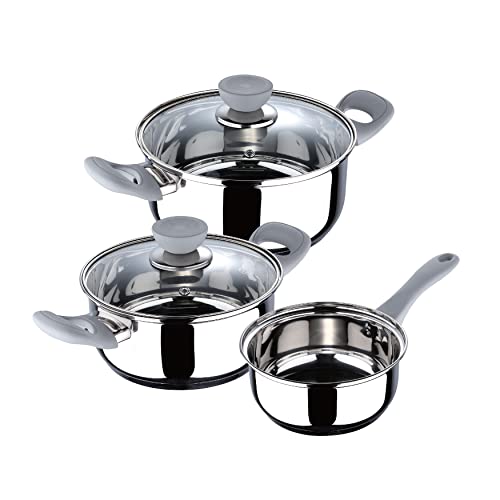 SAN IGNACIO Alexia | Batería de Cocina de 5 Piezas | Incluye 2 Cacerolas de 2,8L y 2L con 2 Tapas y 1 Cazo de 1,4L | Acero Inoxidable | Muy Resistente y Fácil de Limpiar | Para Todo Tipo de Cocinas