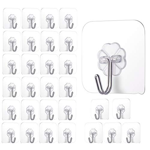 Esportic 30 Piezas Ganchos Adhesivos,Transparente Adhesivo Reutilizable Gancho,Puerta Gancho Colgador de Techo,Adhesivo Ganchos de Comando para Colgador de Cocina Baño Puerta (MAX 22 libras /10kg)
