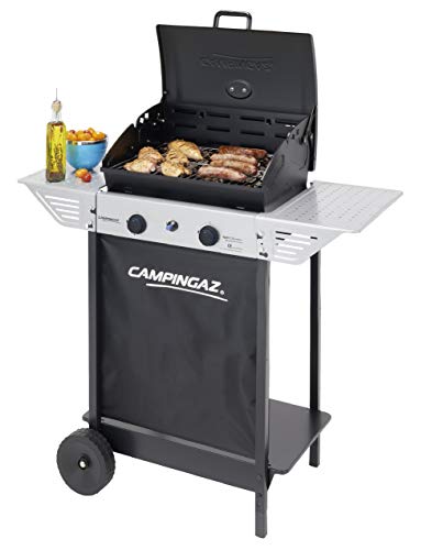 Campingaz Xpert 100 L Plus Rocky Barbacoa Gas para Piedra Volcanica, con 2 Quemadores, 7.1 kW de Potencia,2 Parrillas de Acero Cromado,2 Mesas Laterales y Rocas de Lava,Negro, 98 x 48 x 124 cm