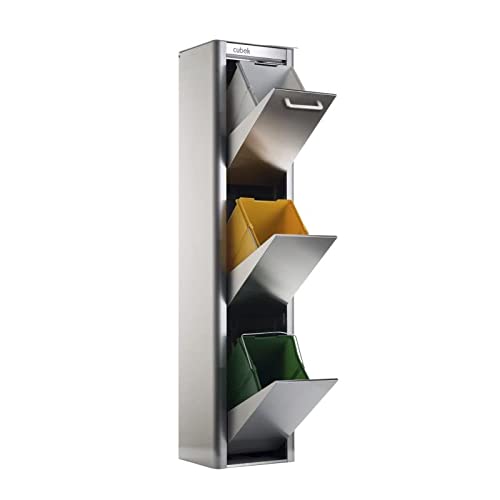 DON HIERRO - Cubo de basura y reciclaje CUBEK en acero Inoxidable. 3 compartimentos de 20 litros