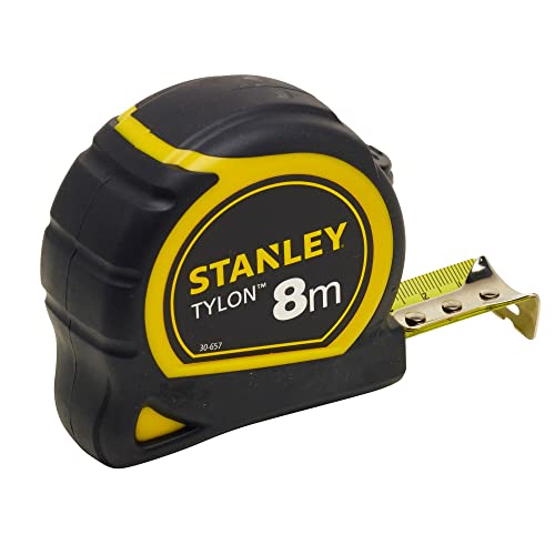 Stanley 1-30-657 - Flexómetro Tylon 8m x 25mm, Cinta anticorrosión, Caja bimaterial, Cierre de cinta, Gancho de 3 remaches, Posición cero real, Gancho para cinturón