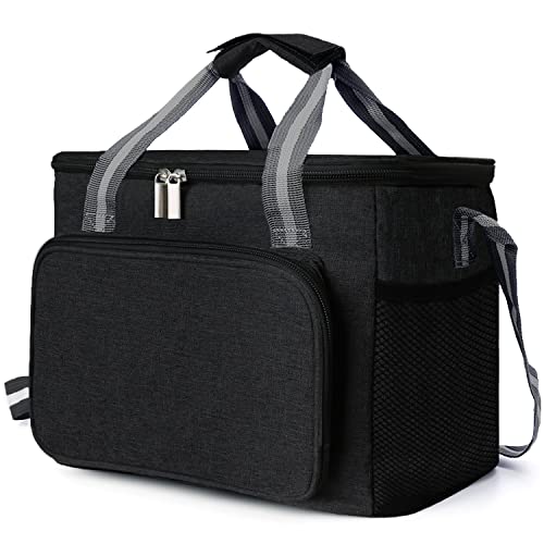 Bolsa Térmica Porta Alimentos 15L, Bolsa Comida Trabajo, Nevera Pequeña Portatil para Camping, Playa, Oficina, Escuela, Negro