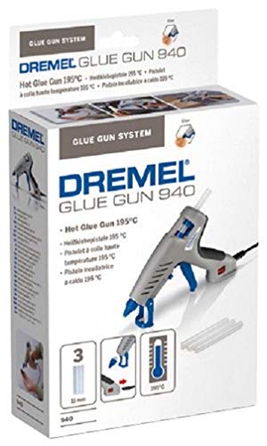Dremel 940 Pistola de pegamento195°C - Pistola de pegamento caliente de alta temperatura con punta de precisión antigoteo, cable extraíble y 3 barras de pegamento multiuso (11 mm)