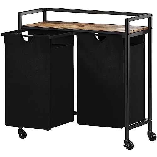 Lifewit Cesto para la Colada con Ruedas, Cestos de Ropa Extraíbles de 95L y 2 Secciones, Balda Superior Grande y 2 Bolsas Extraíbles con Asas, Clasificador de Ropa para Lavadero, Baño, Color Negro