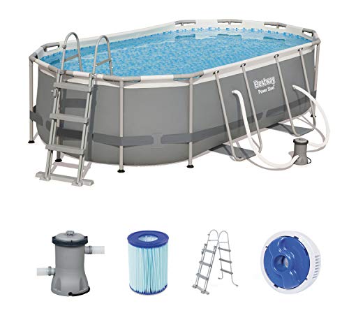 Bestway Power Steel 56620 - Piscina (Piscina con anillo hinchable, Ovalada, 7250 L, Azul, Gris, 90 cm, 1817 l/h)