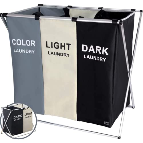 Newty | Cesto Ropa Sucia para Colada Cesta Lavandería Compartimentos Hogar Cocina Dormitorio Plegable Almacenamiento Clasificador Contenedor Organizador Lavado Cesta Tela (3 COMPARTIMENTOS)
