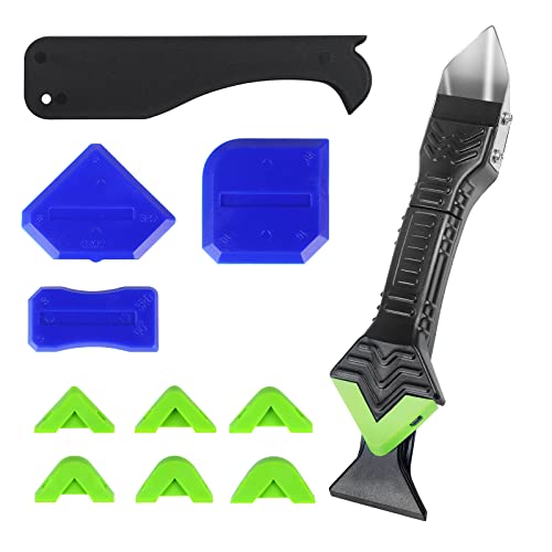 5 en 1 Eliminador Aplicador Silicona Rascador 11PCS juntas azulejos Herramienta de sellado de silicona para piso de cocina de baño (Verte)