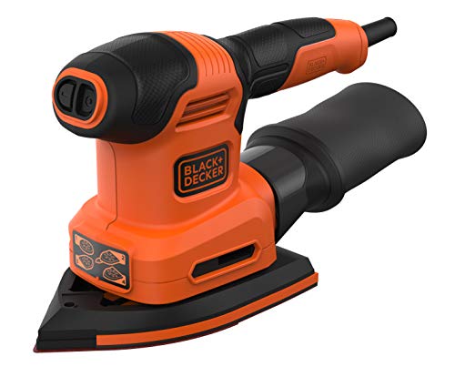 BLACK+DECKER BEW200-QS - Lijadora 4 en 1, Mouse Rotorbital 200 W, Incluye 6 Hojas, 2 Platinas y Accesorio para Detalles