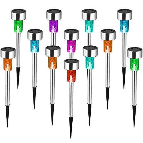 Luces Solares Jardín LED 12 Pack Lámparas Solares Exterior Lámpara de Camino de Paisaje Iluminación Impermeable IP65 Solar Garden Lights Para Patio Césped Pasillo Terraza(Vistoso)