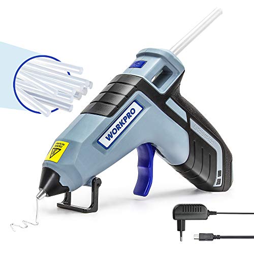 WORKPRO Pistola de Silicona Caliente a Batería, 3.6V 2600mAh, Pistola de Pegamento de litio con 20PCS Barras, Pistolas de Encolar Alta Temperatura Ideal para Bricolaje y Decoración