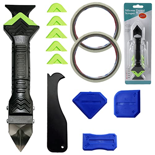 Juego de herramientas para removedor de silicona, multifuncionales y 11 unidades para baño, cocina y suelo, con juego de raspador de silicona, eliminador de juntas y 2 cintas crepé de regalo