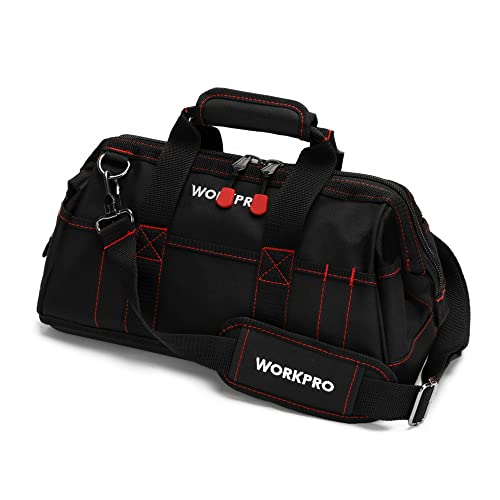 WORKPRO Bolsa de Herramientas 41 x 22 x 22 cm, Base Impermeable, Bolsa de Transportse Universal, 15 Bolsillos, Amplia Apertura de Cremallera, Correa de Hombro Ajustable, Almacenamiento de Herramientas