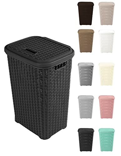 JARDIN202 - Cesto Ropa Sucia con Tapa y Asas – Pongotodo Rattan para Colada 60 Litros | Negro